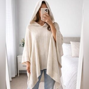 Mudd Hooded Cape Poncho Sweater Cream Open Knit One Size Fits Most